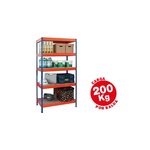 Estante ar storage metalica 180x90x40 cm 5 prateleiras 200kg por pratem madeira sem parafusos cor azul laranja