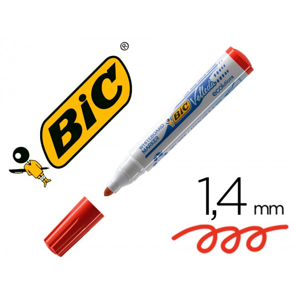 Marcador bic velleda para quadro branco cor vermelho ponta redonda 13 mm