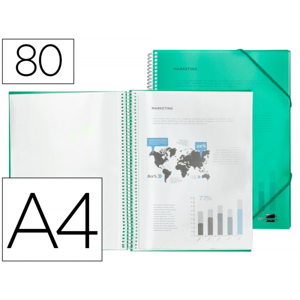 Capa catalogo liderpapel com espiral 80 bolsas polipropileno din a4 verde