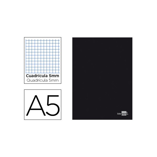 Caderno agrafado liderpapel capa preta din a5 80 f quadricula 5mm 60gr