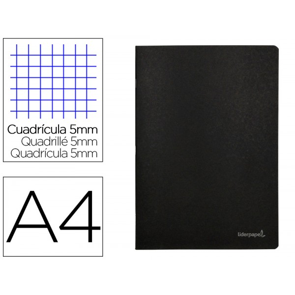 Caderno agrafado liderpapel capa preta din a4 80 f quadricula 5mm 60gr