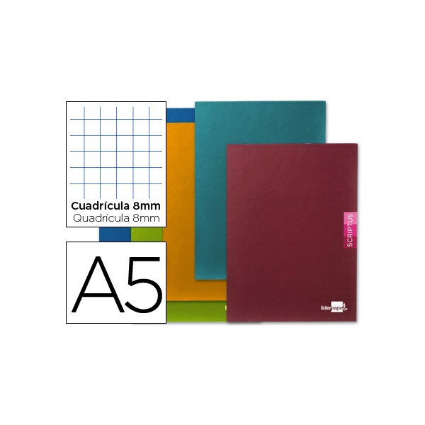 Caderno escolar liderpapel scriptus 48 folhas din a5 quadricula 8 mm papel 90 gr com margem