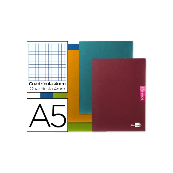 Caderno escolar liderpapel scriptus 48 folhas din a5 quadricula 4 mm papel 90 gr com margem