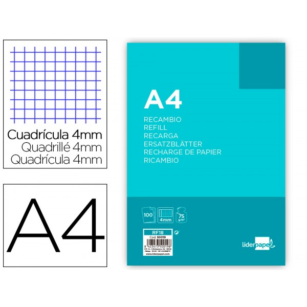 Recarga liderpapel folio 100 folhas 80 gr quadriculado 4 mm 16 furos com margem fsc misto fsc std 40