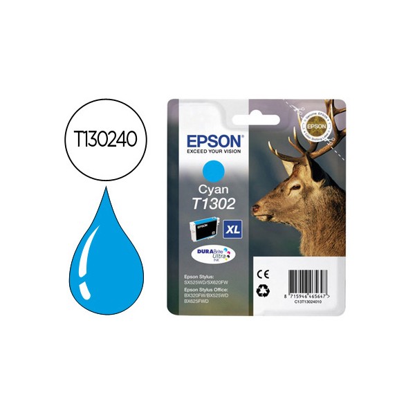 Tinteiro epson stylus t1302 cian office bx320f alta capacidade