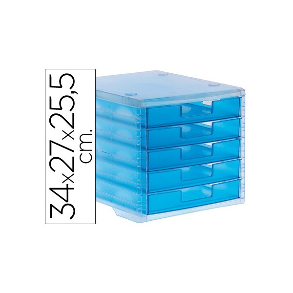 Bloco classificador de secretaria liderpapel empilhaveis 5 gavetas azul mar translucido 340x270x255 mm