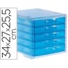 Bloco classificador de secretaria liderpapel empilhaveis 5 gavetas azul mar translucido 340x270x255 mm