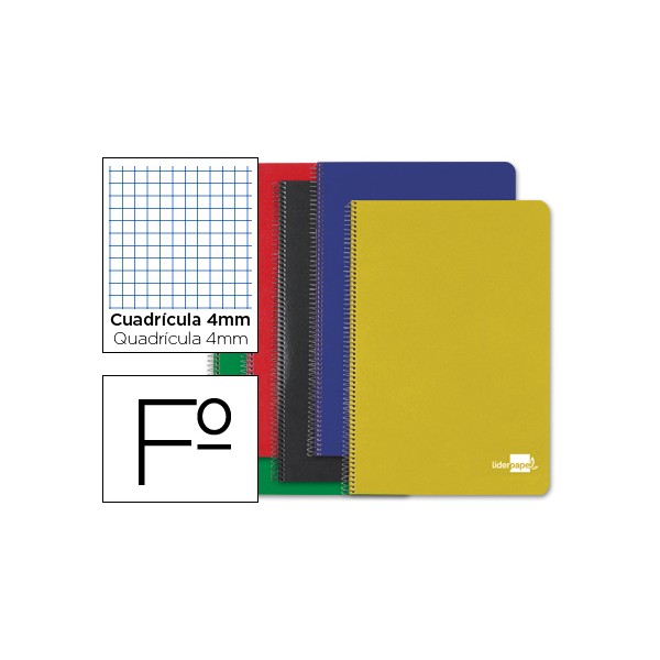 Caderno espiral liderpapel capa dura 80 fls5 cores sortidas folio quadriculado 4 mm 60 gr