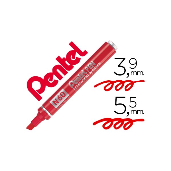 Marcador pentel n60 permanente biselado vermelho