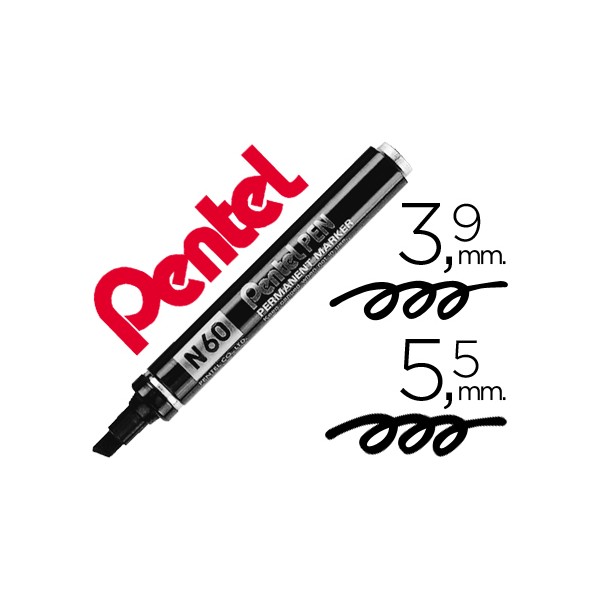 Marcador pentel n60 permanente biselado preto