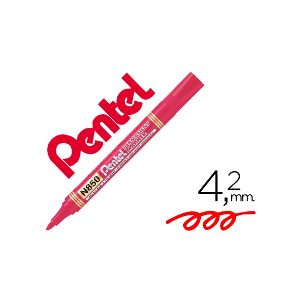 Marcador pentel n850 permanente ponta redeonda vermelho