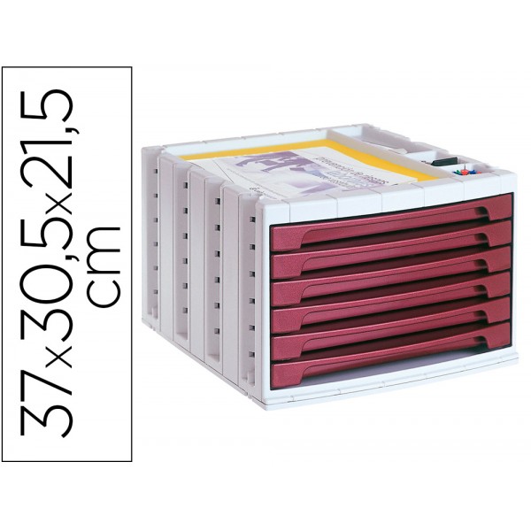 Bloco classificador de secretaria liderpapel 6 gavetas bordeaux opaco 370x305x215 mm espaco organizacao superior