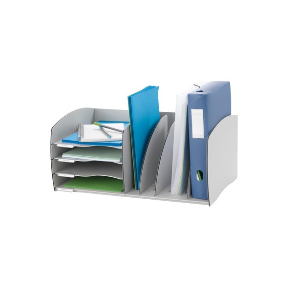 Organizador de armario paperflow cinza composto por espaco de arquivo e 4 tabuleiros 245 x 593 x 340 mm