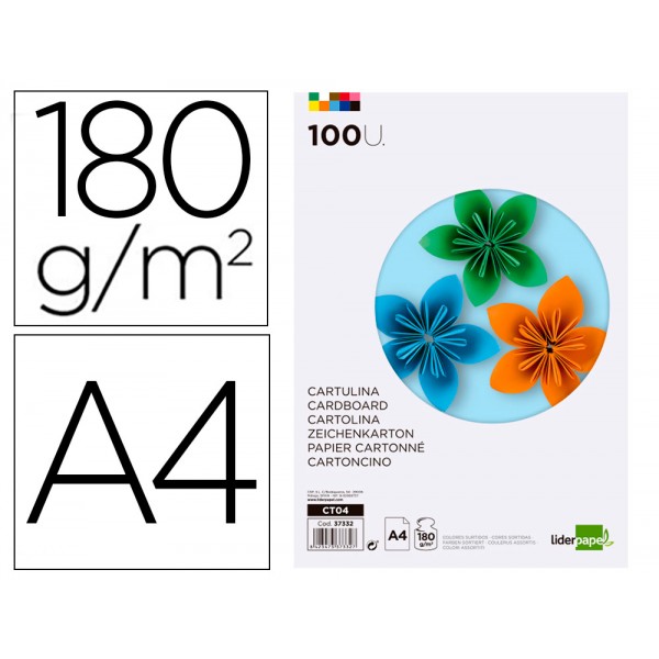 Cartolina liderpapel 180 gr 100 folhas din a4 10 cores sortidas