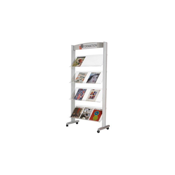 Expositor paperflow de solo metalico com rodas 4 prateleiras transparente 1680 x 825 x 385 mm