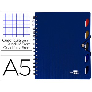 Caderno espiral liderpapel a5 micro executive capa plastico 100 f 80 gr quadricula 5mm 5 separadores com elastico azul