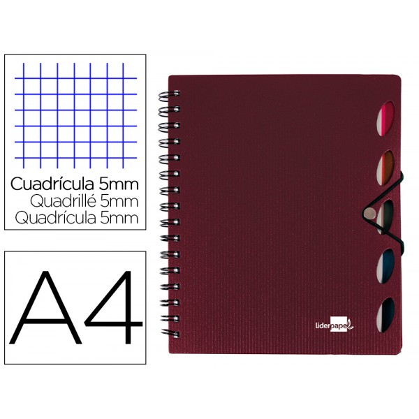 Caderno espiral liderpapel executive 100 fls a4 bordeaux quad