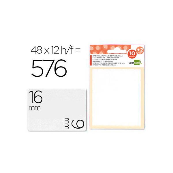 Etiquetas adesivas liderpapel 10 2 folhas 9x16 mm 576 etiquetas