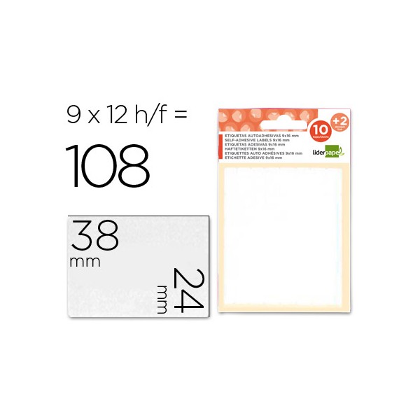 Etiquetas adesivas liderpapel 10 2 folhas 24x38 mm 108 etiquetas