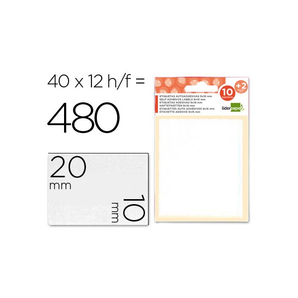 Etiquetas adesivas liderpapel 10 2 folhas 10x20 mm 420 etiquetas