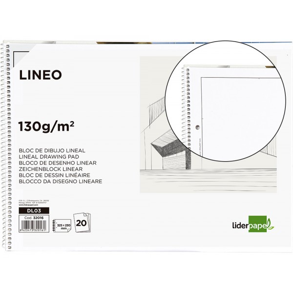 Bloco de desenho liderpapel lineal espiral 230x325mm 20 folhas 130gr com 2 furos perfurado