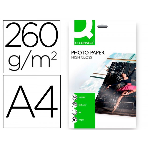 Papel fotografia q connect glossy caixa 20 folhas 260 gr papel revestido