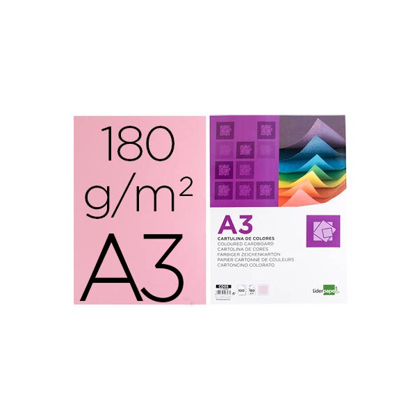 Cartolina liderpapel 180 gr 100 folhas din a3 rosa