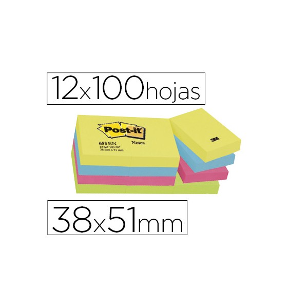 Bloco de notas adesivas post it neon 38 x 51 mm