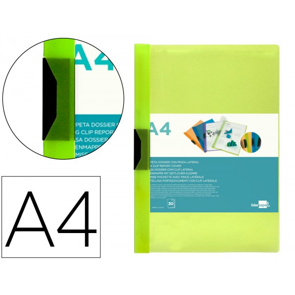 Bolsa dossier liderpapel com clip lateral din a4 verde 30 folhas