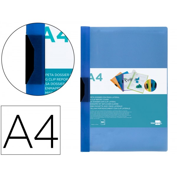 Bolsa dossier liderpapel com clip lateral din a4 azul 30 folhas