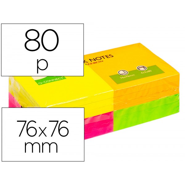 Bloco de notas adesivas q connect sortido 75 x 75 mm