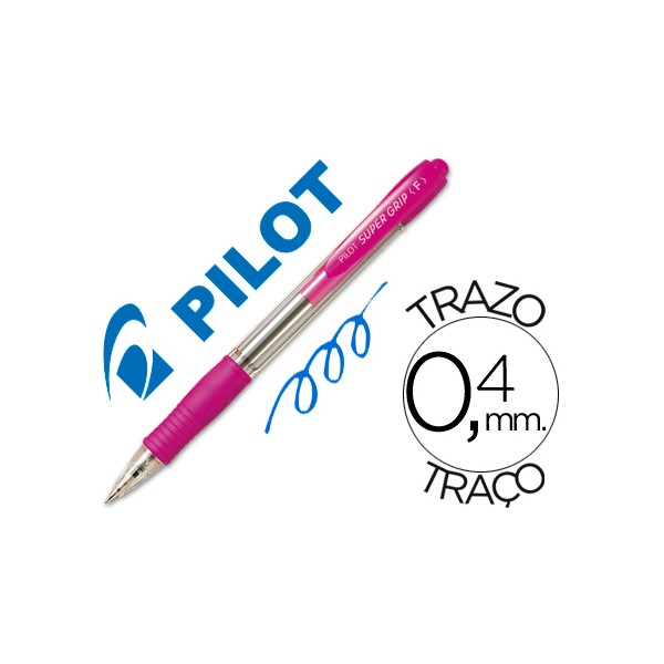 Esferografica pilot super grip rosa retratil com grip tinta base de oleo