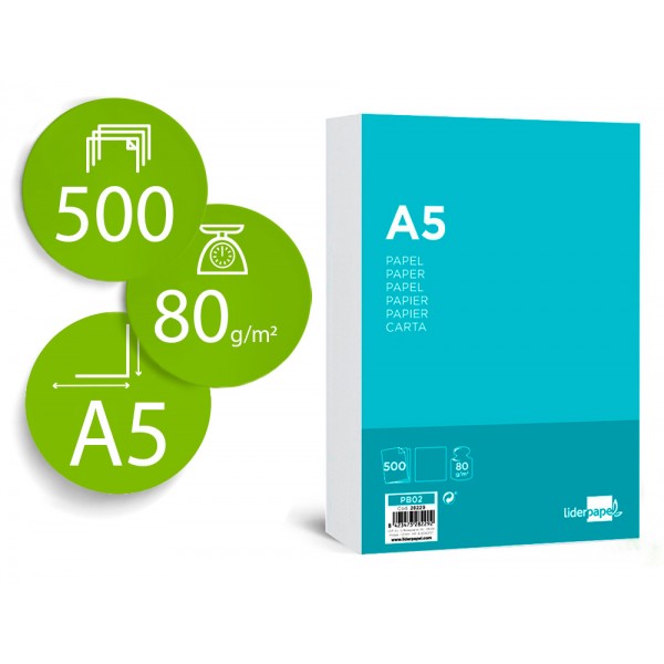 Papel liderpapel de escrita 80 gr liso din a5 pack de 500 folhas