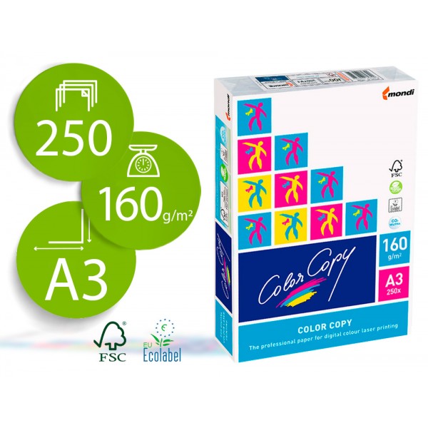 Papel color copy brilhante din a3 250 folhas 160 gr