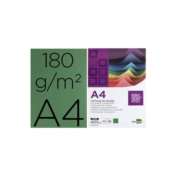 Cartolina liderpapel 180 gr 100 folhas din a4 verde escuro