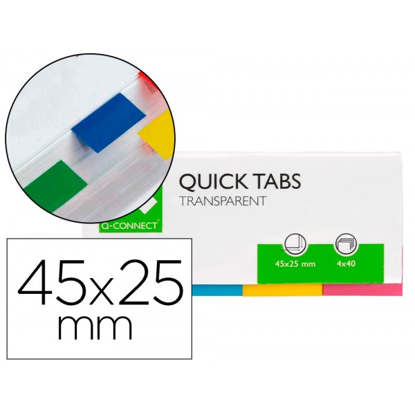 Bandas separadoras q connect transparente e cor pack de 4 com 40 folhas 25x45 mm