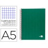 Caderno espiral liderpapel a5 micro papercoat capa forrada 140 f 75 gr quadricula 5mm 5 bandas 6 furos verde