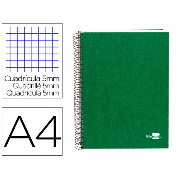 Caderno espiral liderpapel paper coat 160 folhas a4 quadriculado verde