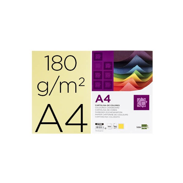 Cartolina liderpapel 180 gr 100 folhas din a4 amarela