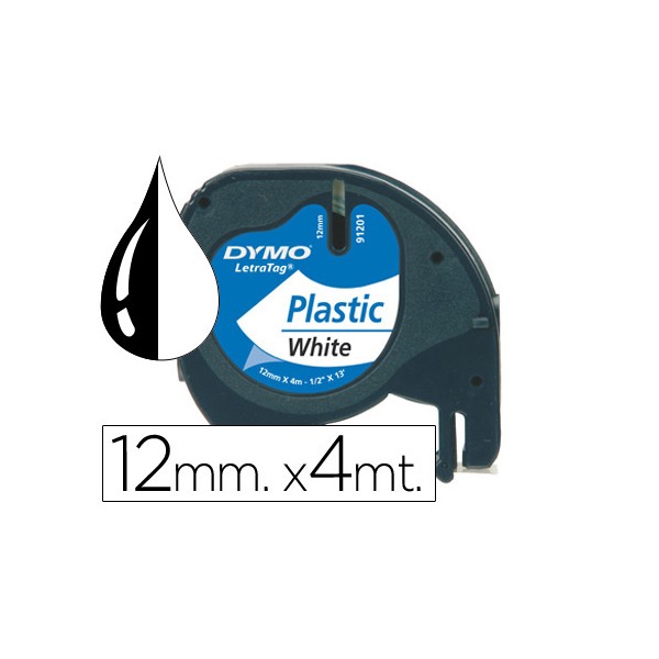 Fita dymo 12mmx4mt preto branco perola para maquina letratag 91201