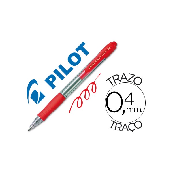 Esferografica pilot super grip vermelho retratil com grip tinta base de oleo