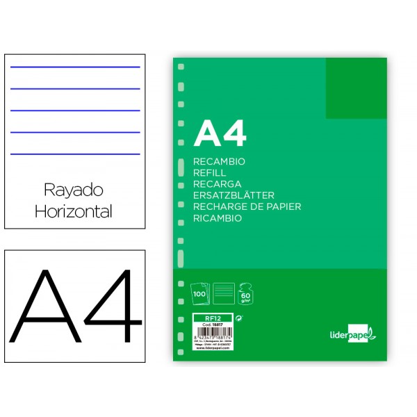 Recarga liderpapel folio 100 f 16tf 02 1 raya horizontal 16 furos