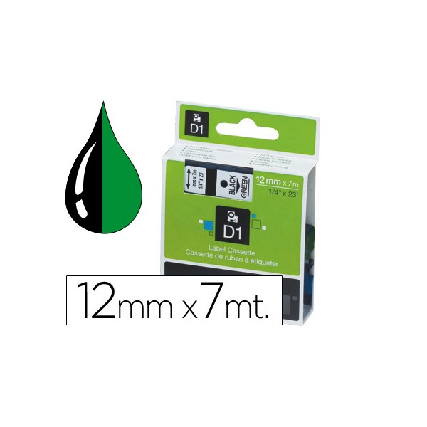 Fita dymo d1 preto verde 12 mm x 7 mt