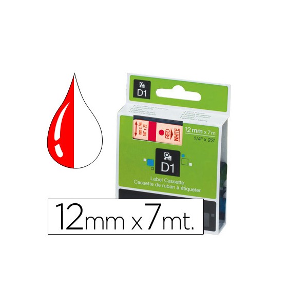 Fita dymo d1 vermelho branco 12 mm x 7 mt