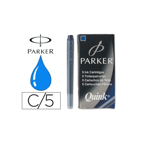 Tinta parker quink azul permanente caixa de 5 cartuchos