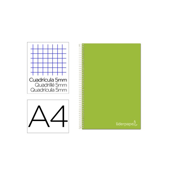 Caderno espiral liderpapel din a4 jolly capa forrada 140 f 75 gr quadricula 5mm 5 bandas de cores 4 furos cor verde