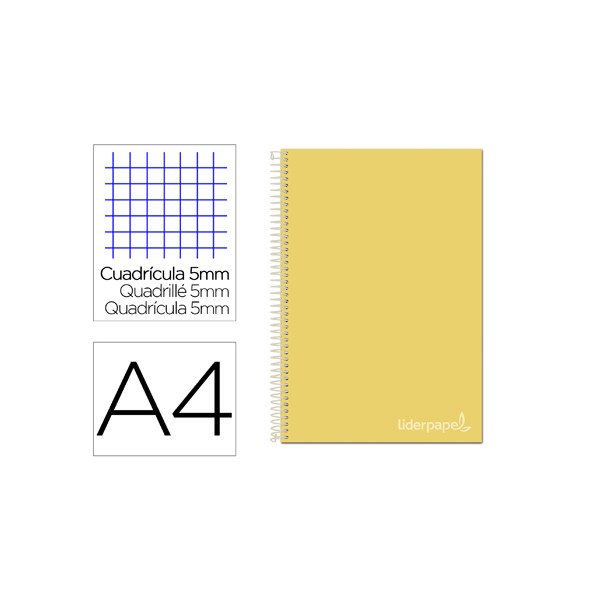 Caderno espiral liderpapel din a4 jolly capa forrada 140 f 75 gr quadricula 5mm 5 bandas de cores 4 furos cor amarelo