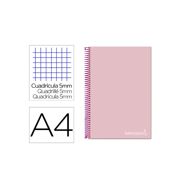 Caderno espiral liderpapel din a4 jolly capa forrada 140 f 75 gr quadricula 5mm 5 bandas de cores 4 furos cor rosa