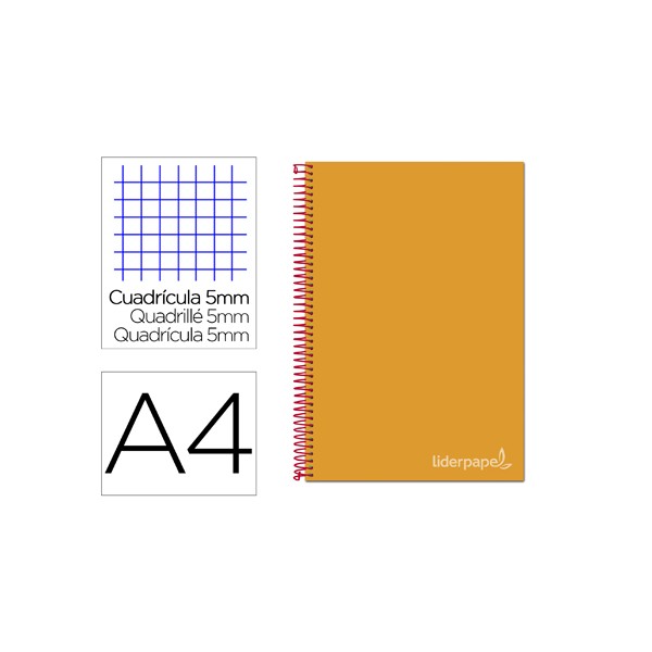 Caderno espiral liderpapel din a4 jolly capa forrada 140 f 75 gr quadricula 5mm 5 bandas de cores 4 furos cor laranja