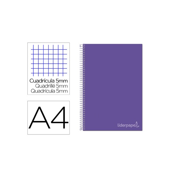 Caderno espiral liderpapel din a4 jolly capa forrada 140 f 75 gr quadricula 5mm 5 bandas de cores 4 furos cor lilas